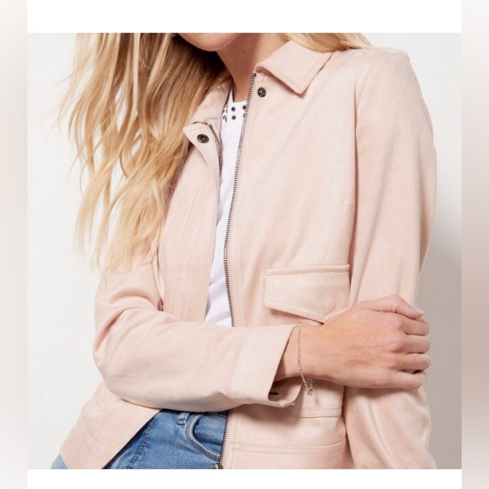 KUT from the Kloth Woman’s Alena Hidden Zipper Trucker Jacket XS Powder Pink NWT